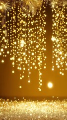 Poster - Golden glitter and shimmering light strands cascade down, festive and magical, creating a warm, celebratory atmosphere