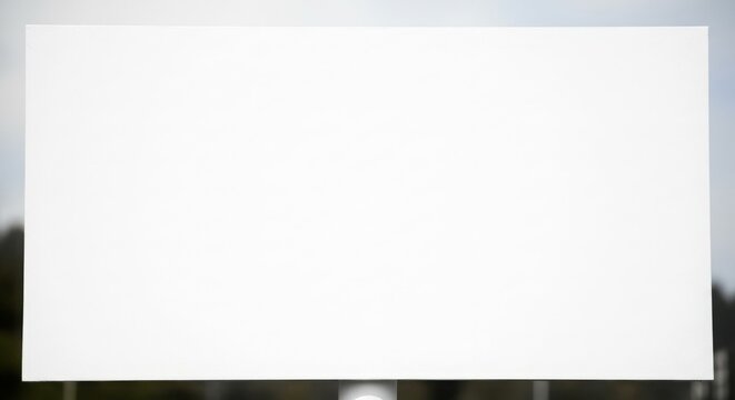 A blank white rectangular sign stands outdoors, ready for text or graphics.