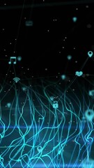 Poster - Animation of flames pattern and multiple icons over black background