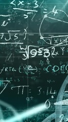 Poster - Animation of dna helix with mathematical equation and diagrams over abstract background