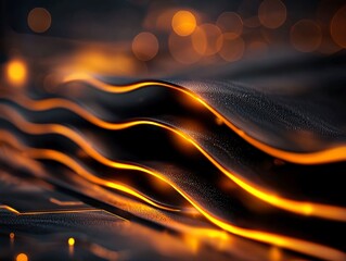 Poster - Golden Wave: A mesmerizing abstract composition of flowing, golden lines against a dark, textured backdrop, evokes a sense of energy, movement, and luxury.