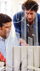 Poster - Animation of financial data processing over diverse business people using laptop