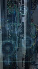 Poster - Security padlock icon and round scanners against caucasian female engineer working in server room