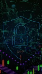 Poster - Security padlock shield icon over network of connections against financial market data processing