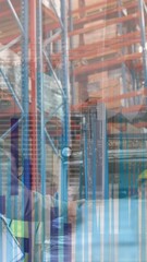 Poster - Animation of data processing over caucasian senior supervisor and male worker working at warehouse