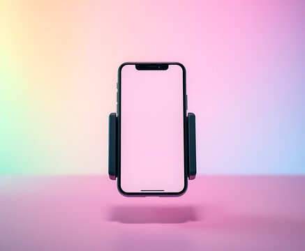 Floating smartphone mockup presents a sleek design against a gradient backdrop, ideal for showcasing mobile apps or responsive websites in a modern and eye catching way.