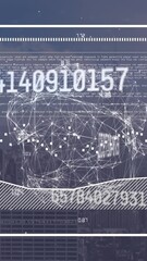 Poster - Animation of screen with computer language, moving graph and changing numbers over cityscape