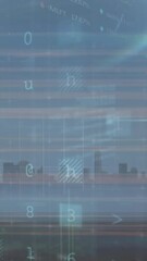 Poster - Animation of cyber security data processing and light trails against view of cityscape