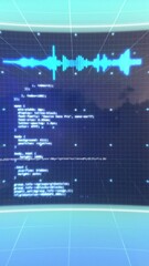 Poster - Animation of graphs, radars, soundwave and computer language against abstract background