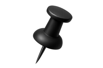 Fototapete - Black push pin piercing surface, metallic dark finish, sharp point ready for securing paper against clean transparent backdrop
