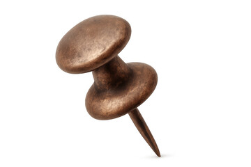 Poster - Close-up of an old and worn metallic push pin, isolated on a transparent background, ready for use in design projects
