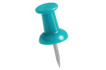 Poster - Metallic turquoise push pin fastening document against translucent surface, highlighting office organization