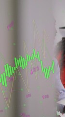 Poster - Animation of data processing against diverse man and woman discussing over a laptop at office