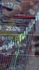 Poster - Animation of data processing over caucasian woman with trolley in shop