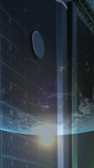 Poster - Animation of globe and light spot against computer server room