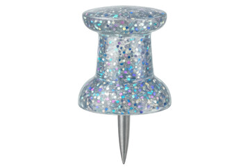 Poster - Metallic push pin casting reflective glimmer against white background, highlighting decorative office accessory with glamorous shine