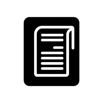 Illustration of a document with curled corner and lines of text inside a rounded rectangle shape