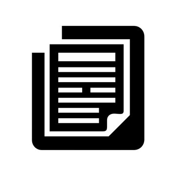 A document icon showing stacked papers with text lines and a folded corner detail, graphic design element