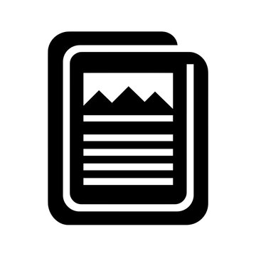 Illustration of two documents stacked with a landscape image and text lines displayed inside them