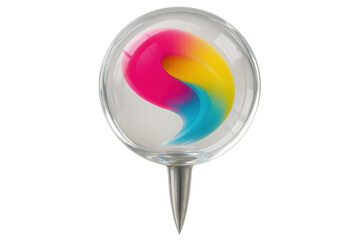 Fototapete - Transparent glass orb containing swirling multicolored map marker design, representing geographical navigation concept
