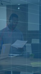 Poster - Financial data charts animation over business meeting in modern office