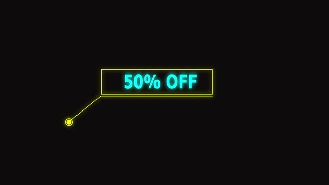 50% OFF Mega Sale – White Callout Text Animation on Black Background. 