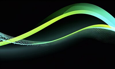 Poster - Abstract digital background with a gradient of dark blue and green, featuring a wavy pattern made up of glowing dots along the bottom edge,