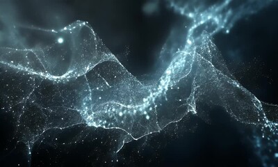 Poster - abstract digital blue background with glowing dots and lines forming a landscape. big data technolog