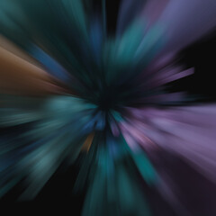 Poster - Dynamic Cosmic Burst: An abstract explosion of color radiates outward from a central point, creating a mesmerizing display of movement and energy with teal and purple hues.
