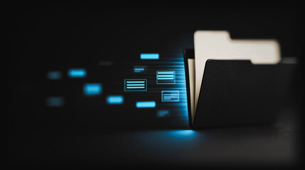 Poster - Digital Data Transfer: A futuristic image of a folder, symbolizing data flow, conveying a seamless and modern digital landscape.