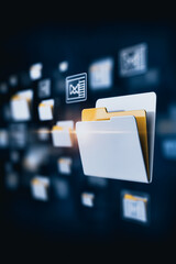 Aufkleber - Digital Data and Information: A contemporary scene featuring files floating in a virtual space, representing the modern concept of digital data and information organization.