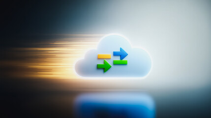 Fototapete - Cloud Data Transfer Icon: Illustrative depiction of data transfer in a cloud environment, embodying the digital age with dynamic imagery that evokes concepts of modern technology and connectivity.