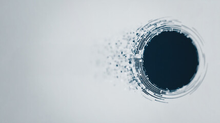 Poster - Cosmic Abstraction: A captivating digital art piece showcasing a dark circle with emanating particles, representing the wonders of the universe, symbolizing creation and the vast expanse.