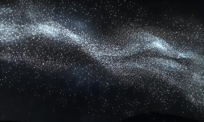 Fototapete - 
Abstract blue digital background with glowing dots and waves on a black background.