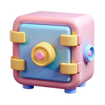 Cartoon safe box in pastel colors isolated on white background