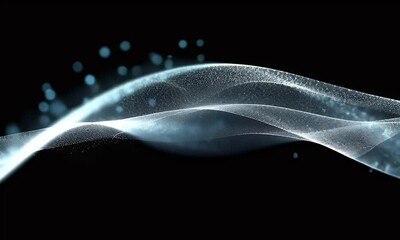 Fototapete - 
Abstract blue digital background with glowing dots and waves on a black background.