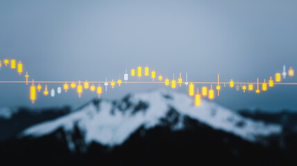 Poster - Trading on Mountain: A surreal image depicts financial trading data overlaid on a blurred mountain backdrop. The data's patterns seemingly mirror the peaks and valleys of the terrain.