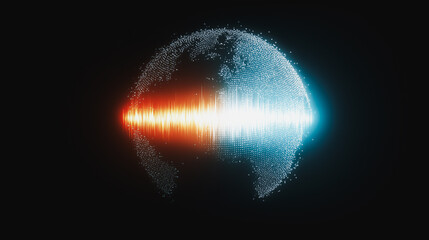 Poster - Global Energy Pulse: A stylized digital rendering of planet Earth, bisected by a vibrant pulse of energy, symbolizing the balance of opposing forces.