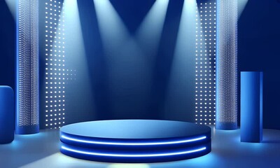 Poster - 
Abstract futuristic blue technology background with glowing circular podium and hologram elements for product presentation in a virtual space, 