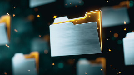 Aufkleber - Digital Data Storage: Conceptual imagery featuring a collection of digital folders floating amidst a field of shimmering particles.