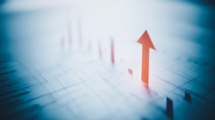 Poster - Ascension in Finance: An upward-pointing arrow, a symbol of growth and prosperity, overlaid atop a detailed financial chart. It is a visual representation of progress, ambition, and potential gains.