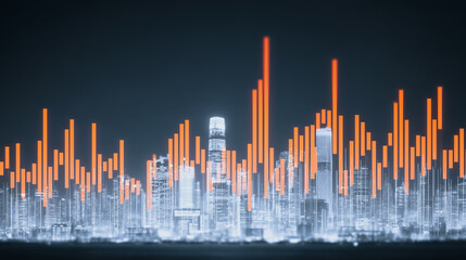 Poster - City Skyline and Data Visualization: The vibrant cityscape pulsates with the rhythm of economic data, showcasing interconnected growth, creating a harmonious blend of urban life and financial insight.
