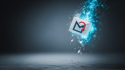 Poster - Digital Return Email: An abstract representation of an email with a return arrow, enveloped in an ethereal glow, capturing the concept of undelivered or bounced messages.