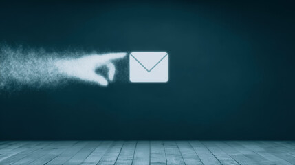 Poster - Digital Message Delivery: A digital hand extends to select an email icon, representing the concept of digital communication and online messaging.  The scene is dark and mysterious.