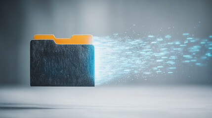 Fototapete - Data Transfer Visualization: A digital folder comes alive with data flow, depicting the concept of information sharing, communication, and data transfer.