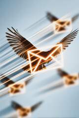 Poster - Soaring Messages: Abstract illustration of a message soaring through the sky, evoking a sense of speed, communication, and connectivity.