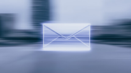 Poster - E-mail Delivery Concept: Capturing the essence of swift, high-speed communication, this photorealistic image features a digitally rendered envelope.