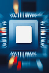 Poster - Central Processing Unit: Close-up view of a central processing unit(CPU) with motion blur, highlighting its intricate circuitry and technological advancement.