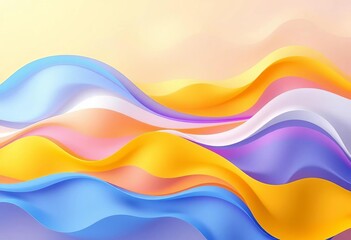 Poster - Abstract horizontal background with seamless colorful waves in blue, yellow, white, and purple , illustration, white