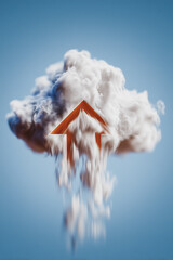 Poster - Cloud Upload Metaphor: An abstract image features a cloud in the clear, bright blue sky, with an arrow pointing upward, symbolizing digital concepts like uploading, data transfer, and cloud storage.